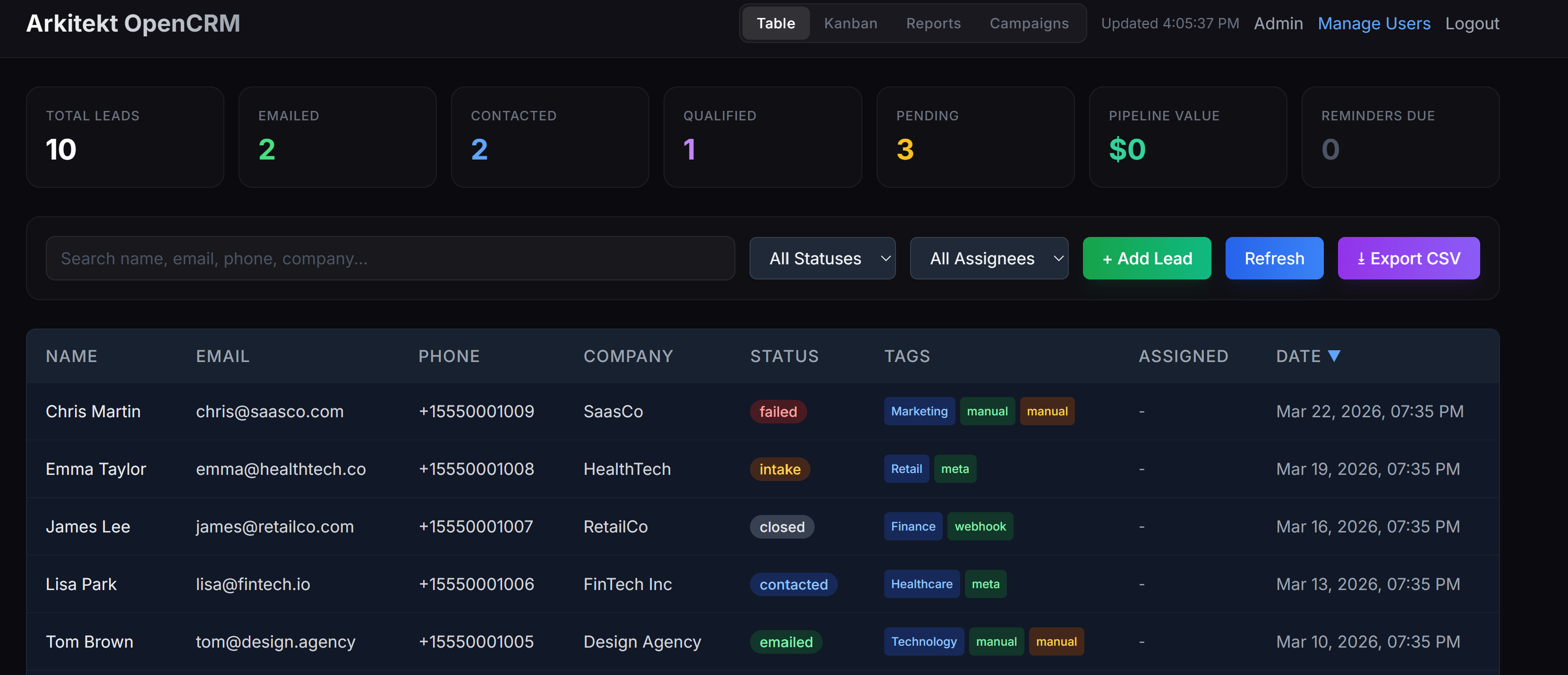 Arkitekt's Own CRM screenshot